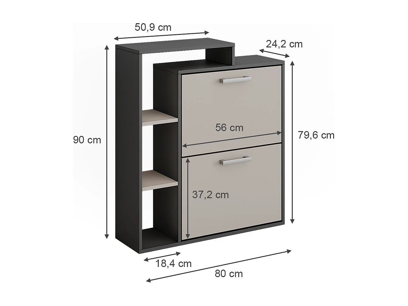 Basculeur à chaussures anthracite/gris 80x24.2x90 orlando