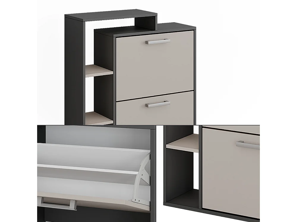 Basculeur à chaussures anthracite/gris 80x24.2x90 orlando