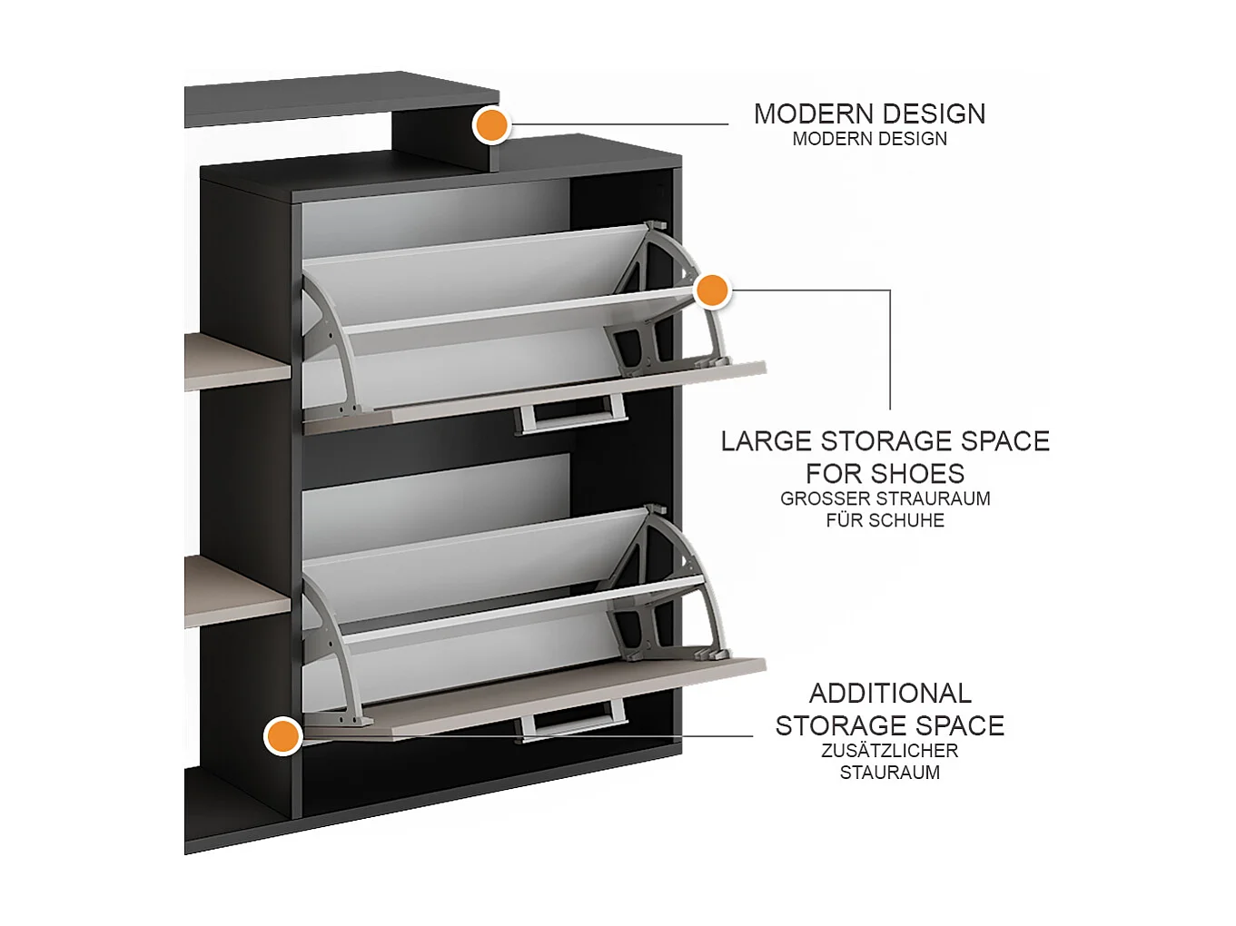 Basculeur à chaussures anthracite/gris 80x24.2x90 orlando