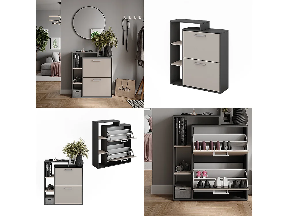 Basculeur à chaussures anthracite/gris 80x24.2x90 orlando