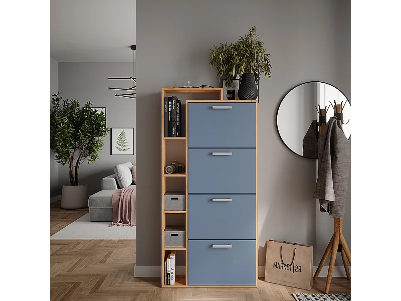 Le basculeur à chaussures chêne doré/bleu 80x24.2x166.1 orlando