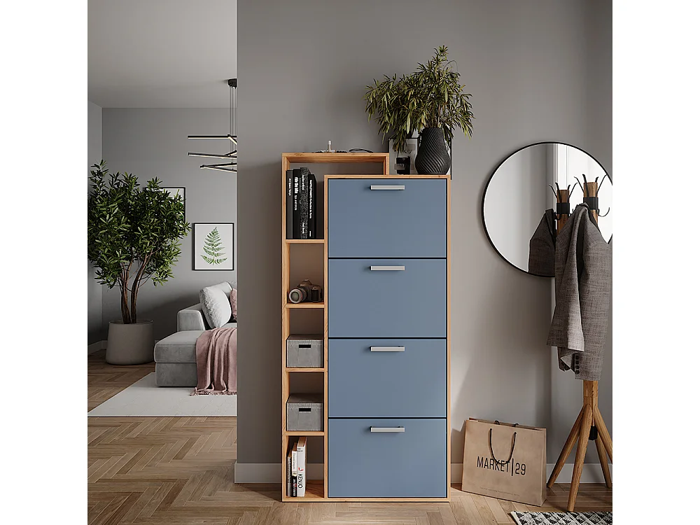 Le basculeur à chaussures chêne doré/bleu 80x24.2x166.1 orlando