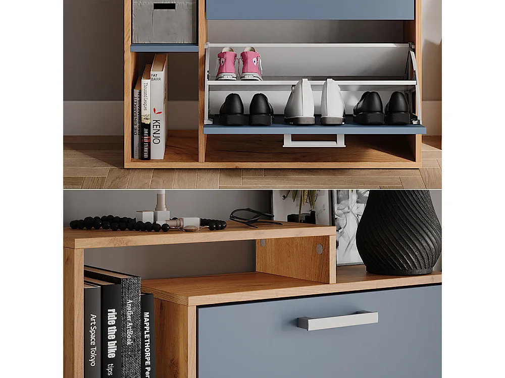 Le basculeur à chaussures chêne doré/bleu 80x24.2x166.1 orlando