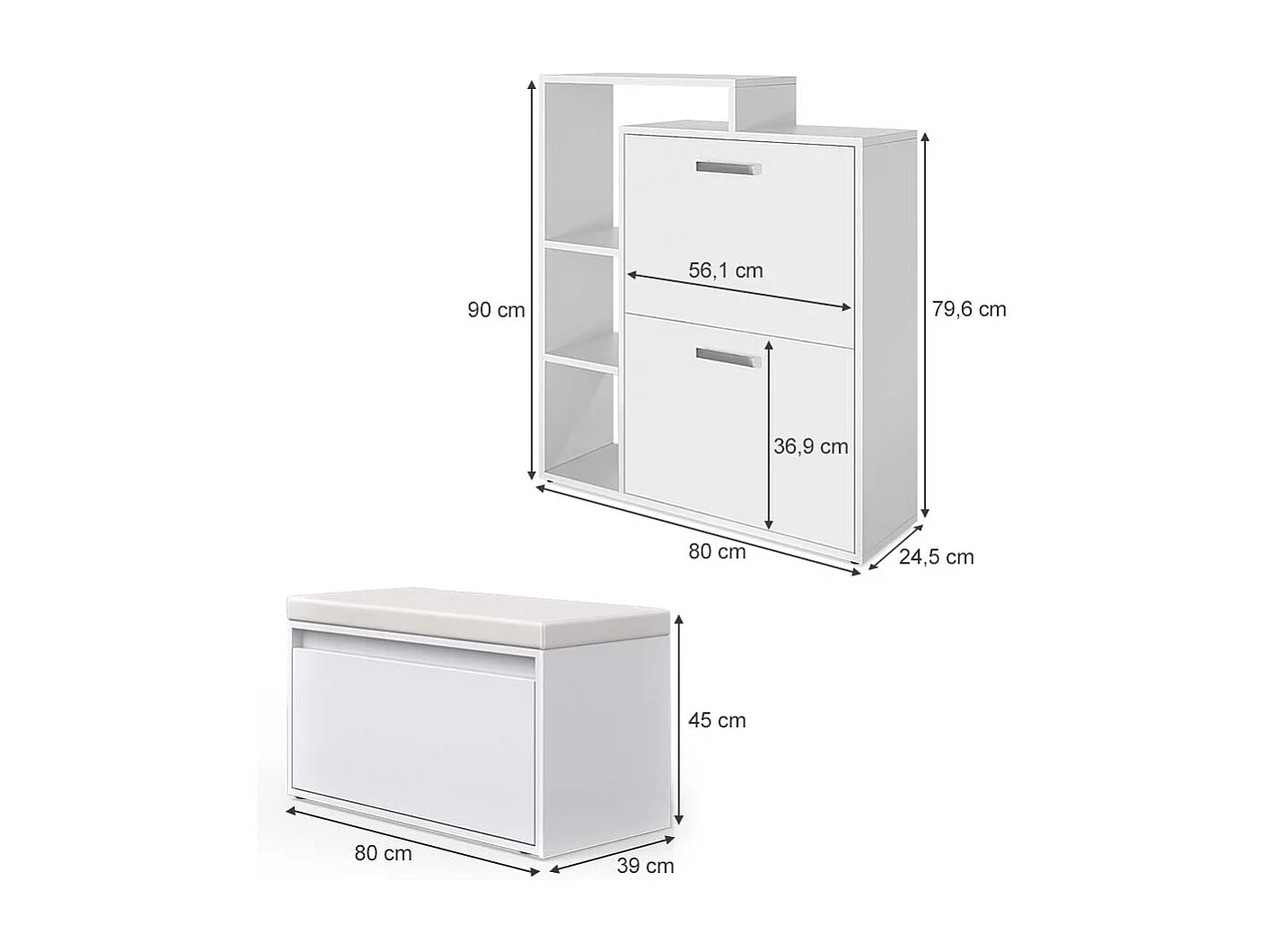 Meuble à chaussure blanc 80x39x90 orlando