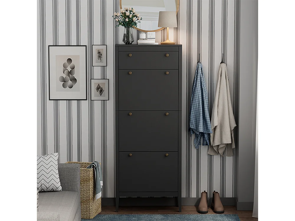 Armoire à chaussures noir 60x23.5x153 aron