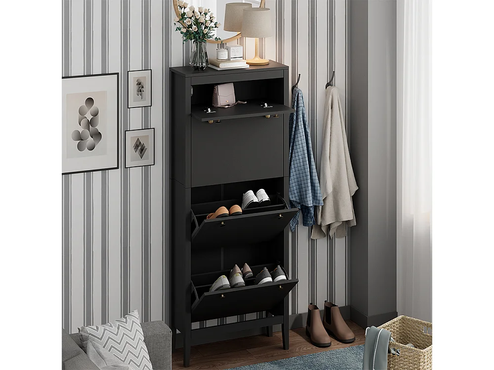 Armoire à chaussures noir 60x23.5x153 aron