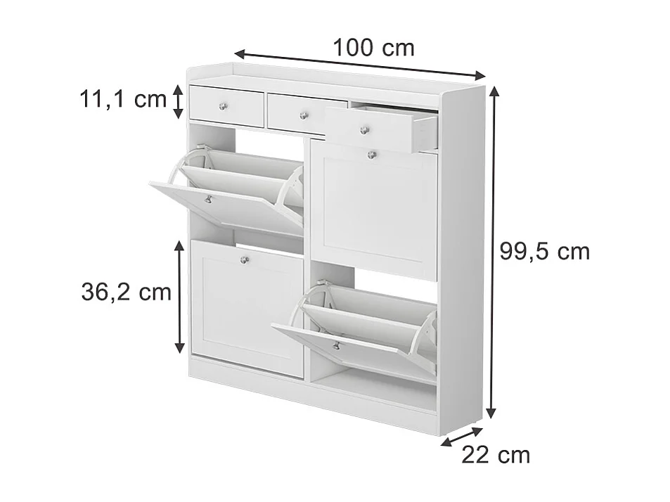 Benne à chaussures blanc 100x22x99.5 vitto