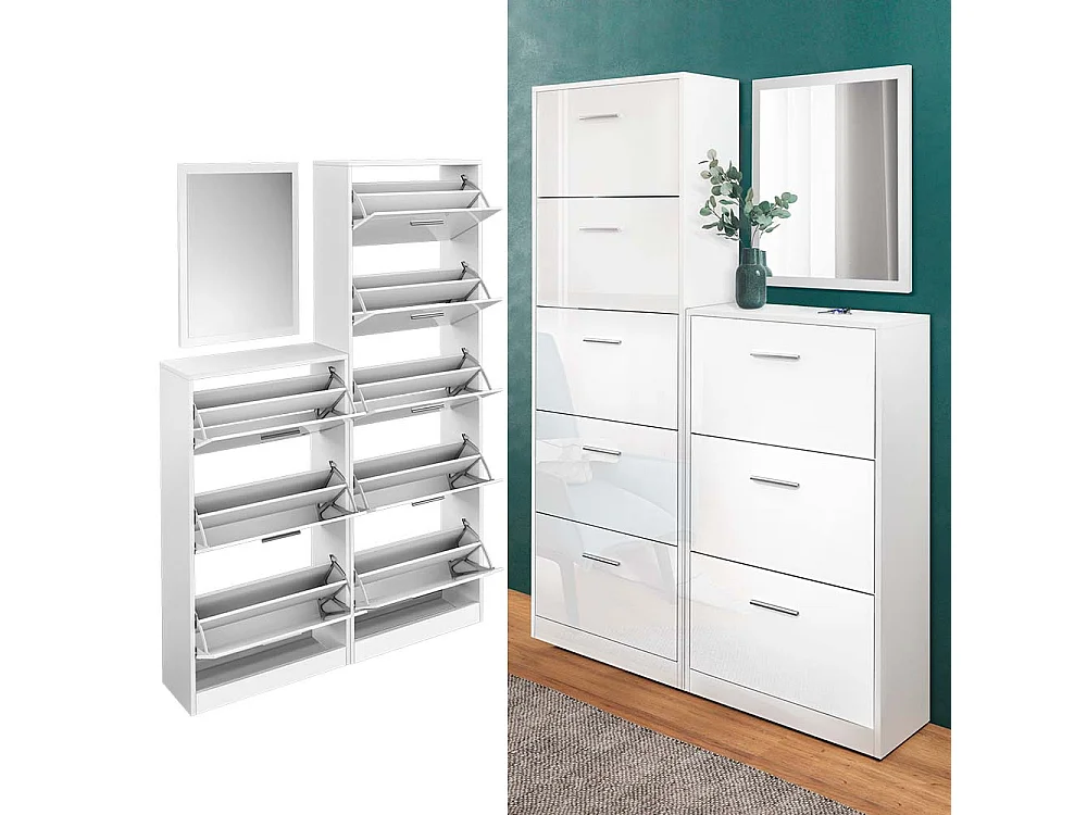 Benne à chaussures blanc haute brillance 59x22x105 gizmo