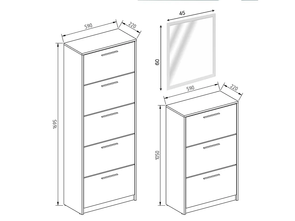 Benne à chaussures blanc haute brillance 59x22x105 gizmo