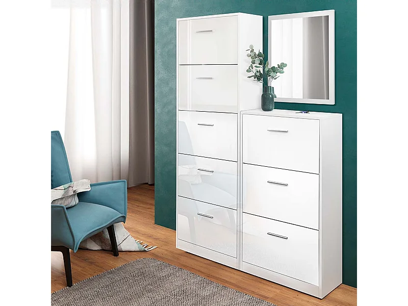 Benne à chaussures blanc haute brillance 59x22x105 gizmo