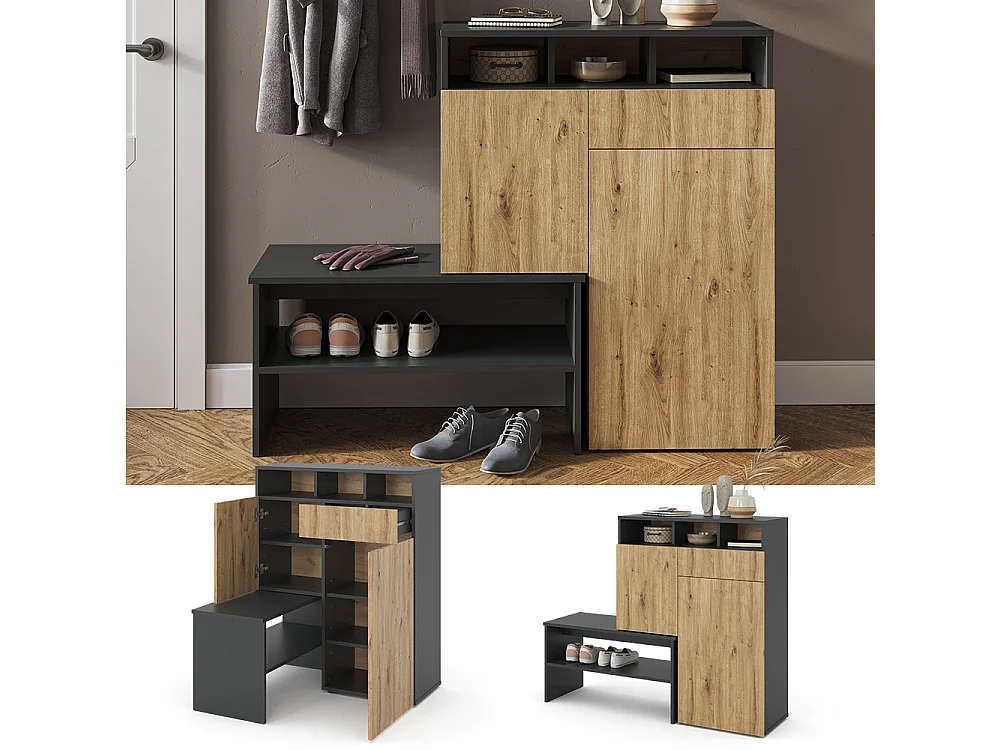 Schuhschrank grau 124.5x35x102 selena