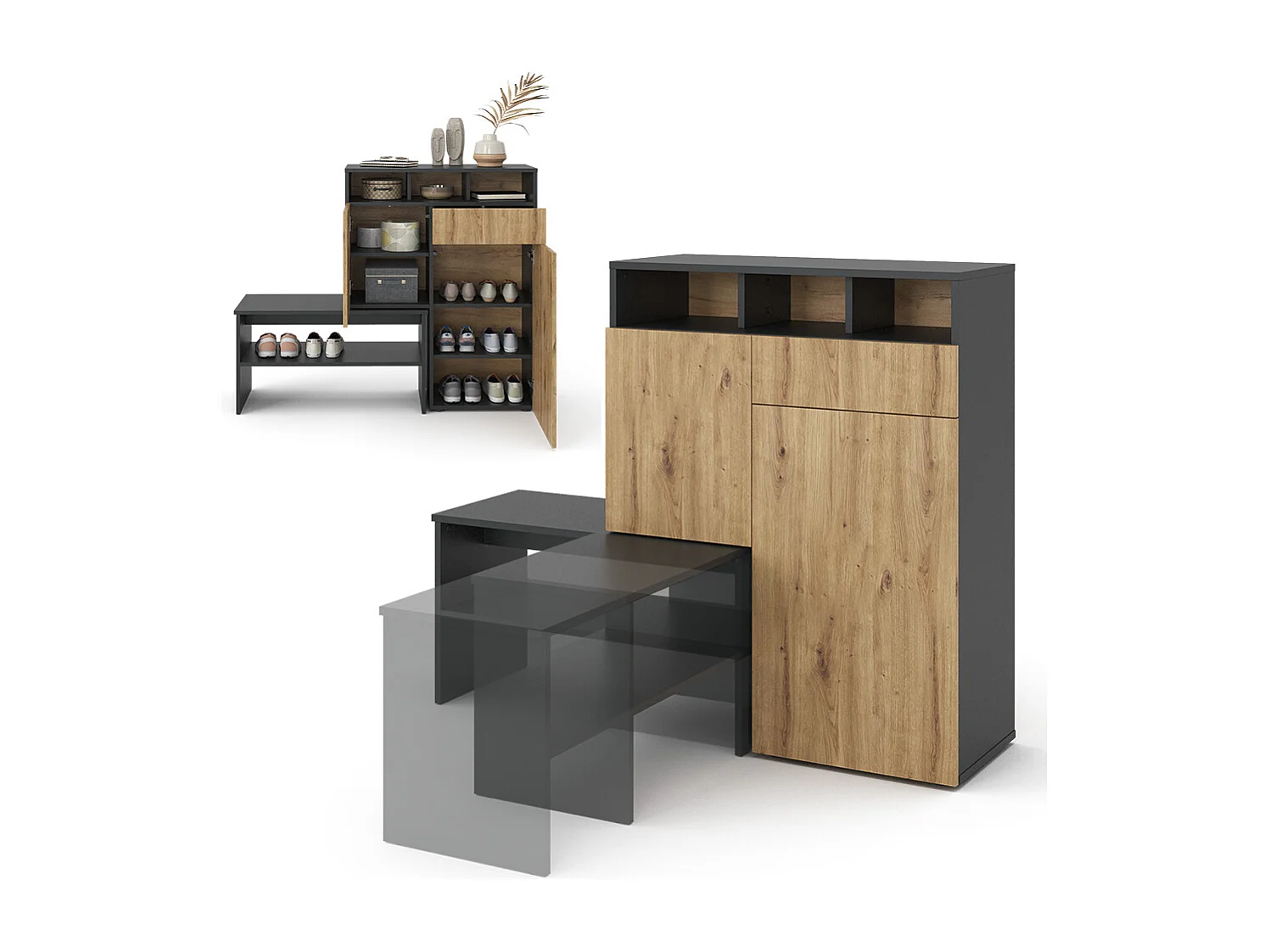 Armoire à chaussures gris 124.5x35x102 selena