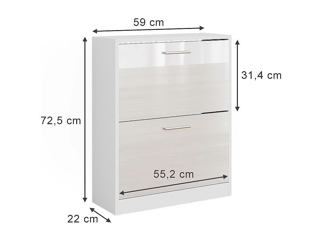 Armoire à chaussures blanc haute brillance 59x22x72.5 gizmo