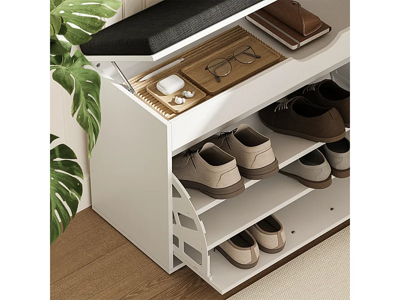 Panca scarpiera da ingresso bianco/nero 90x30x50 solino