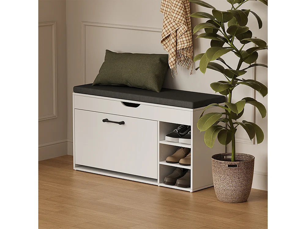 Panca scarpiera da ingresso bianco/nero 90x30x50 solino