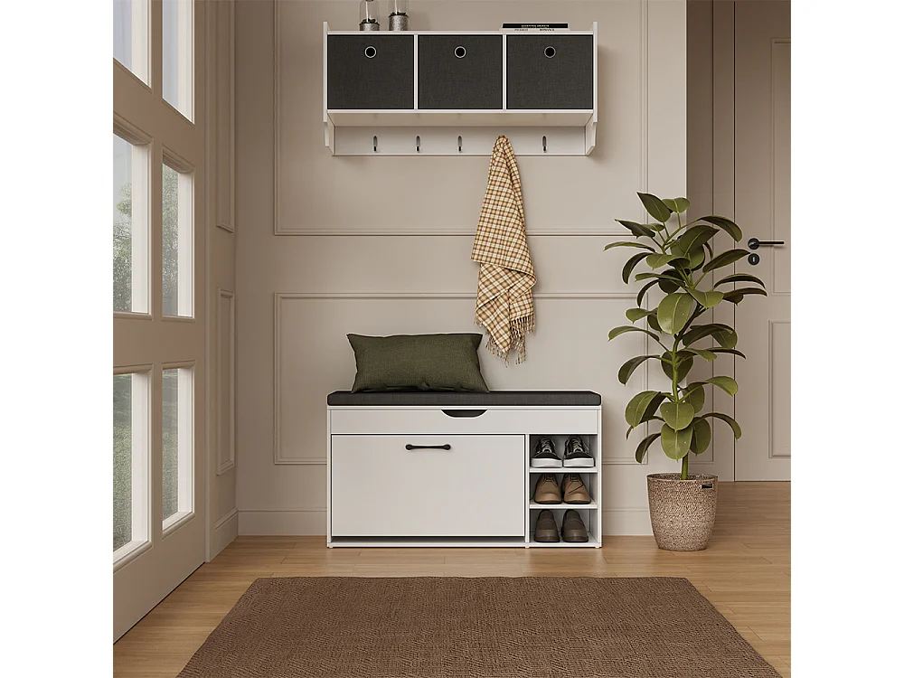 Panca scarpiera da ingresso bianco/nero 90x30x50 solino