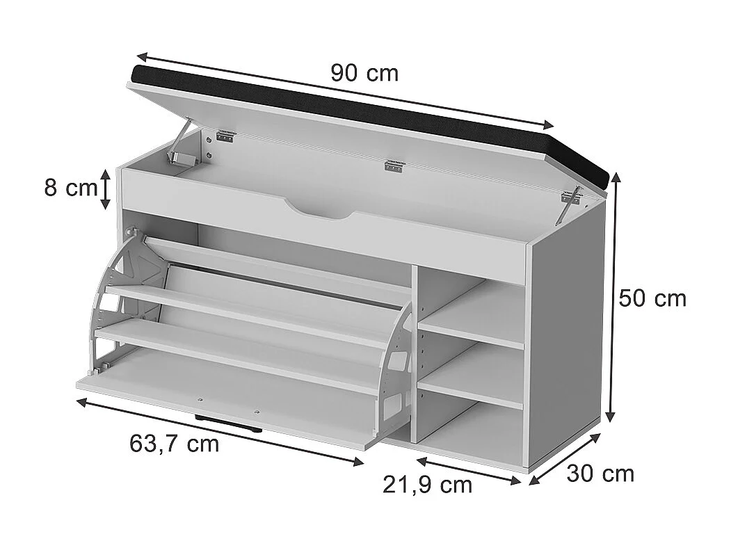 Banc pour chaussures blanc/noir 90x30x50 solino