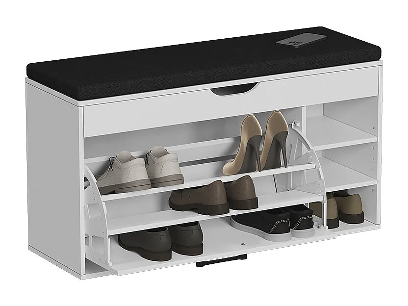Banc pour chaussures blanc/noir 90x30x50 solino