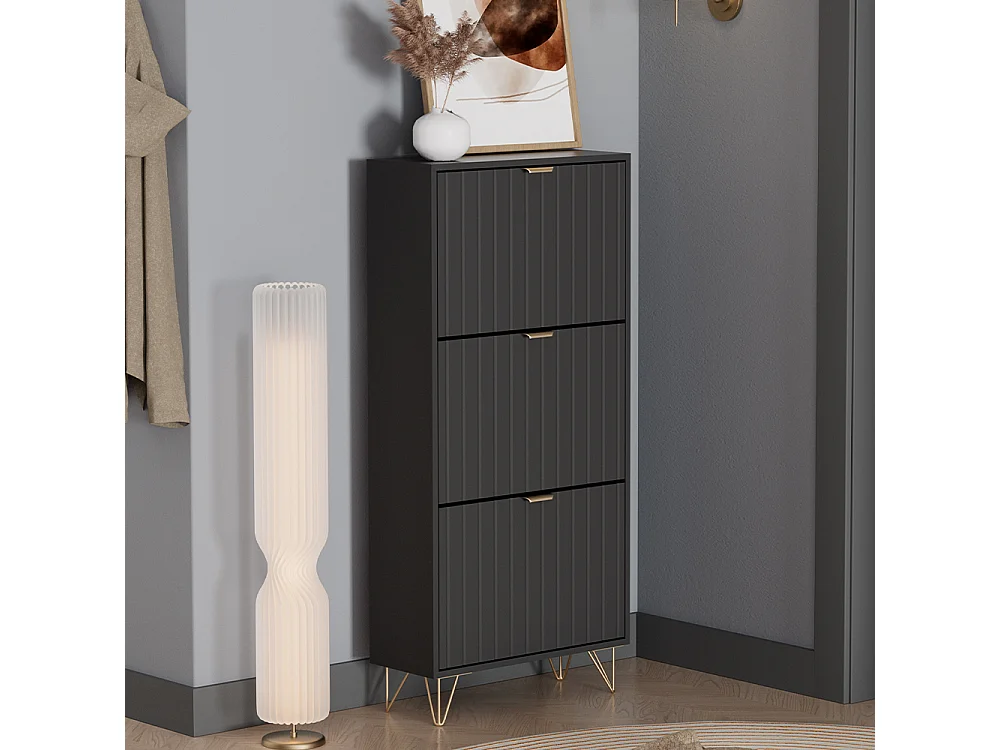 Armoire à chaussures noir 60x23.5x128.5 helge