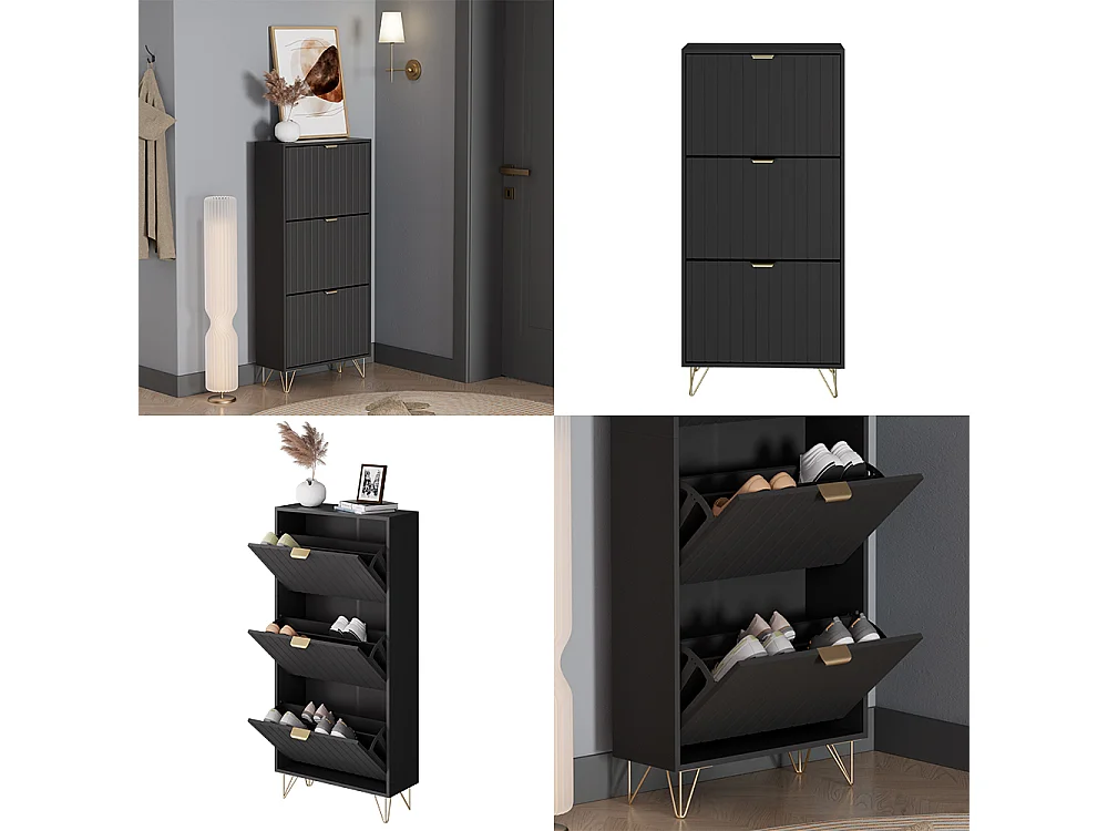 Armoire à chaussures noir 60x23.5x128.5 helge