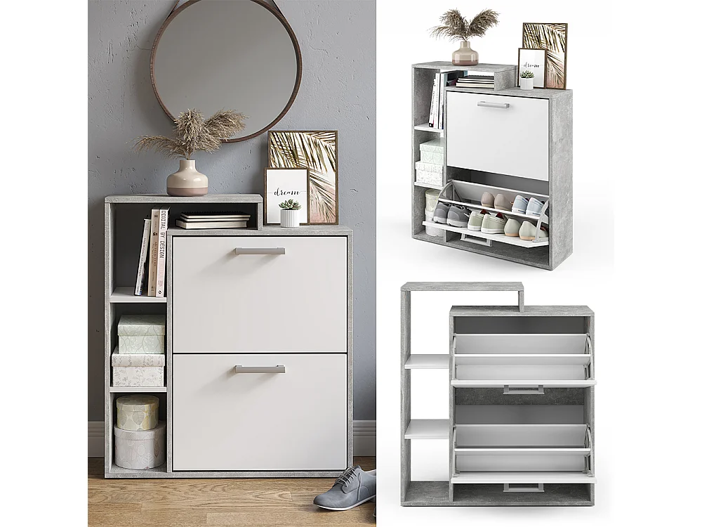 Meuble à chaussure blanc/béton 24.5x80x90 orlando