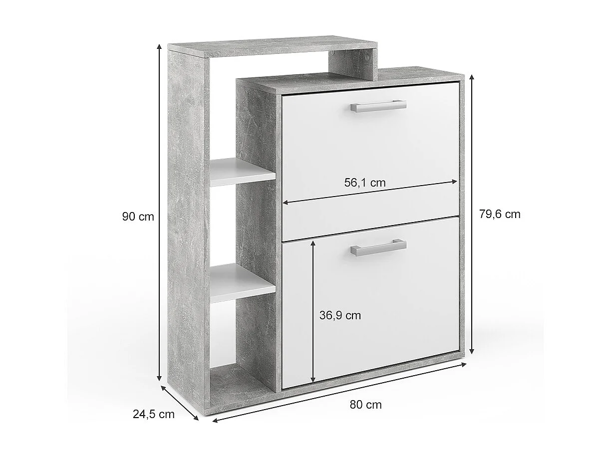 Meuble à chaussure blanc/béton 24.5x80x90 orlando
