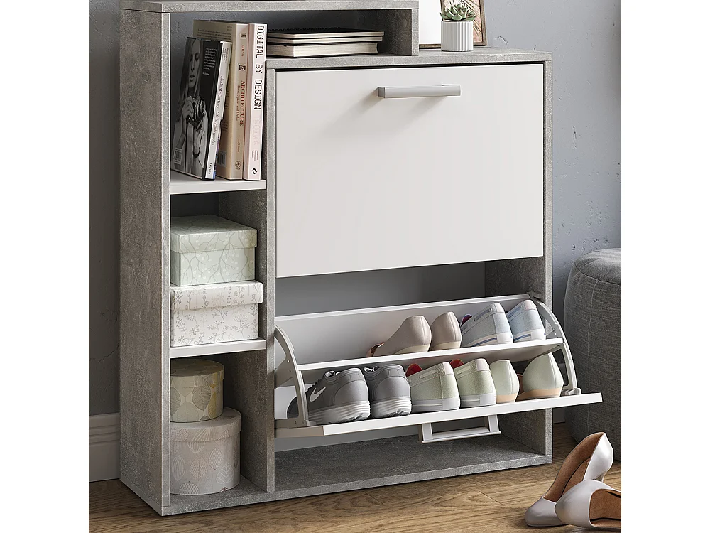 Meuble à chaussure blanc/béton 24.5x80x90 orlando