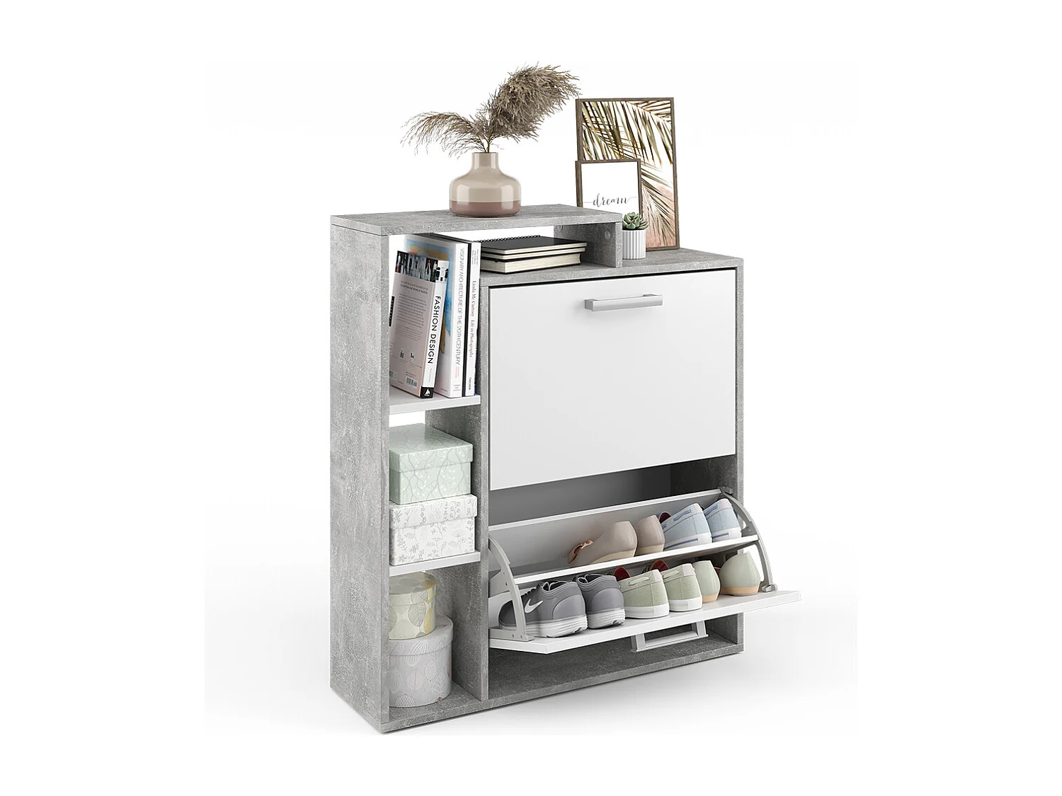 Meuble à chaussure blanc/béton 24.5x80x90 orlando