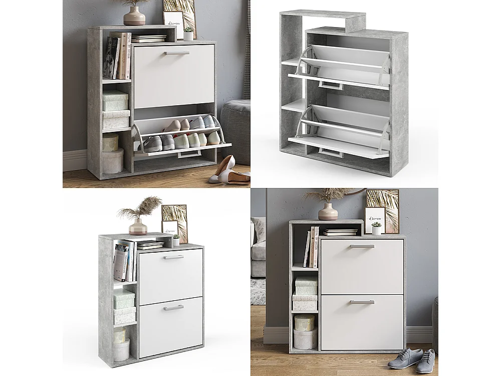 Meuble à chaussure blanc/béton 24.5x80x90 orlando