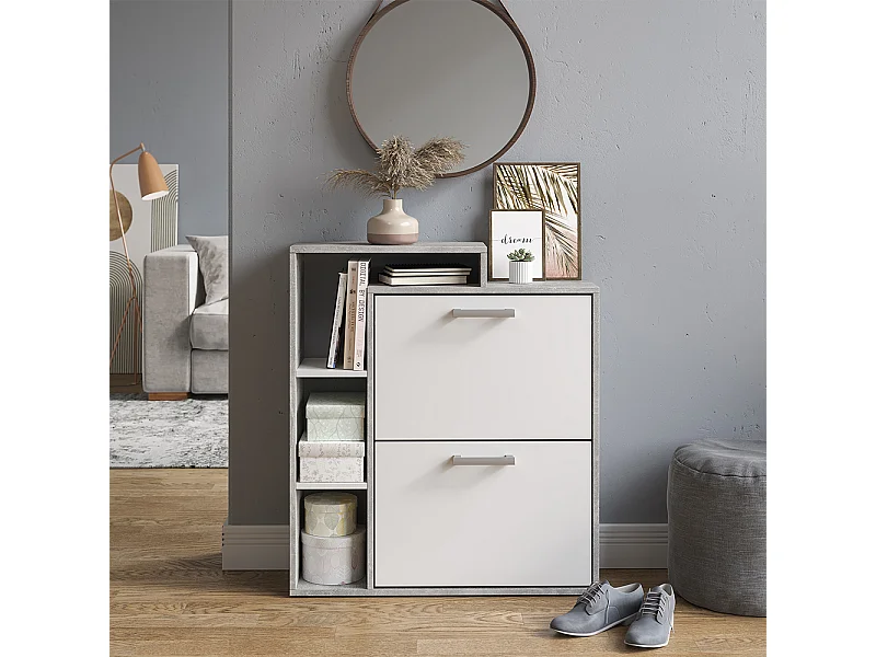 Meuble à chaussure blanc/béton 24.5x80x90 orlando