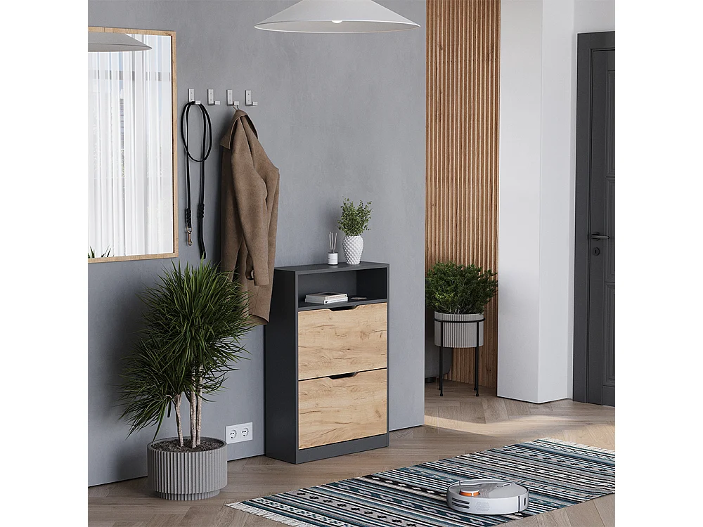 Le basculeur à chaussures anthracite/chêne doré 59x22x89.5 luca