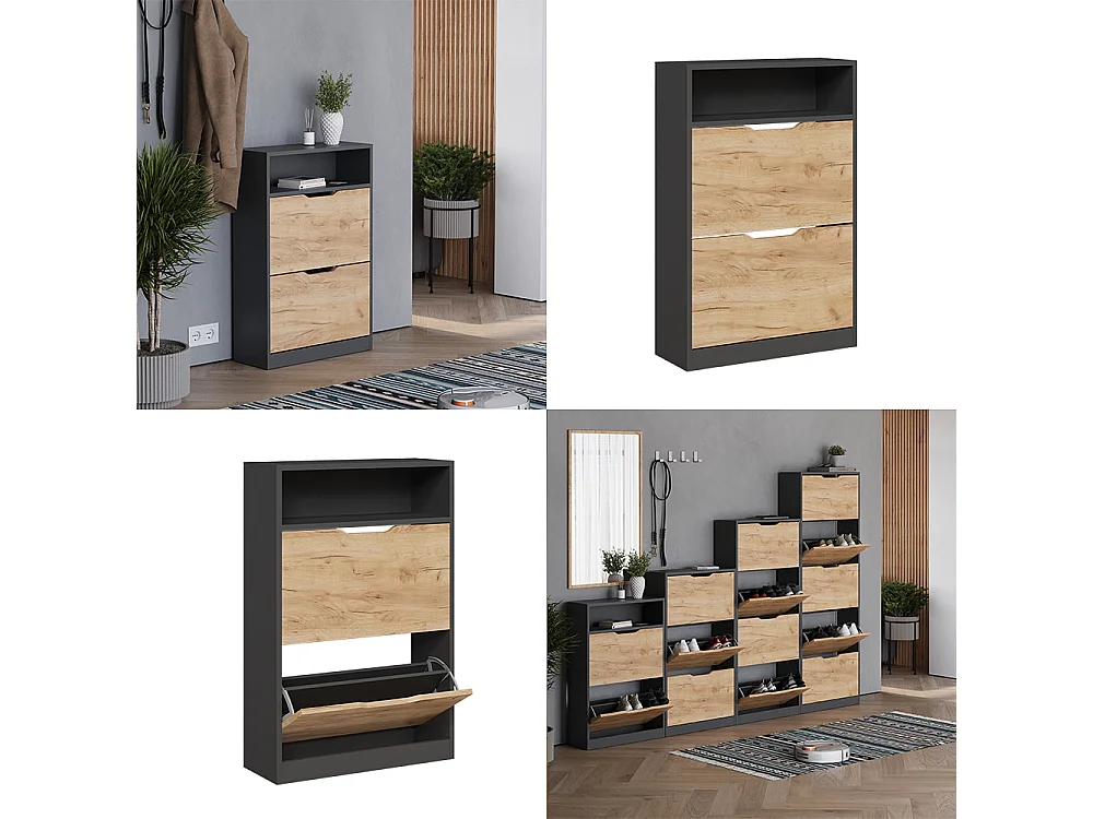 Le basculeur à chaussures anthracite/chêne doré 59x22x89.5 luca