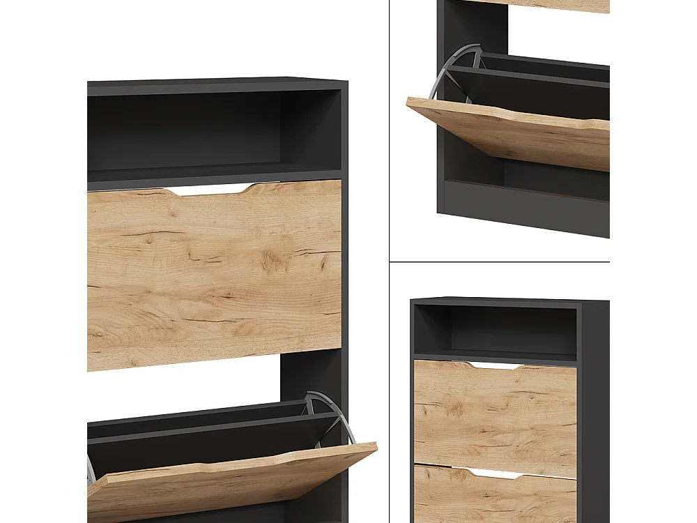 Le basculeur à chaussures anthracite/chêne doré 59x22x89.5 luca