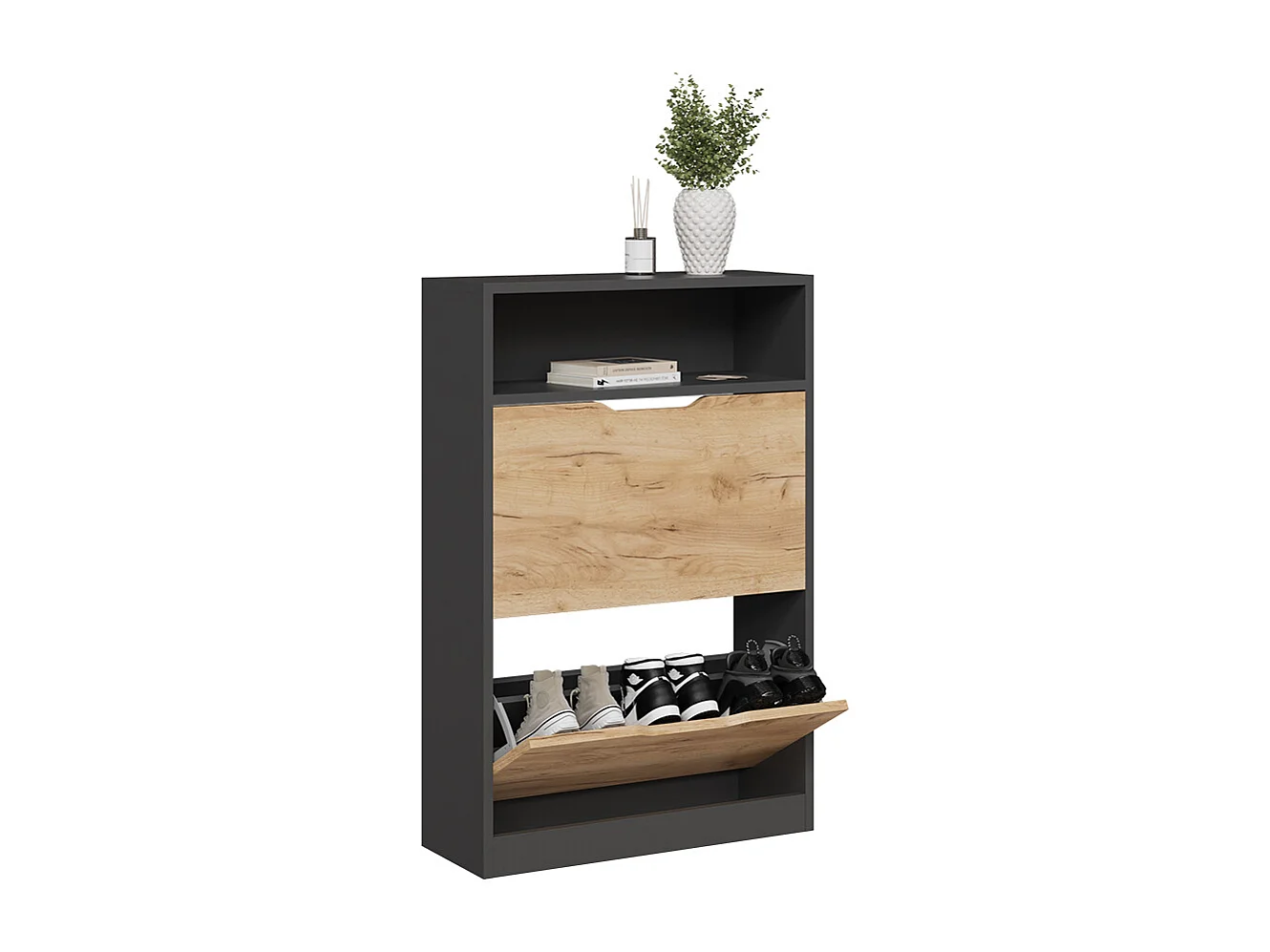 Le basculeur à chaussures anthracite/chêne doré 59x22x89.5 luca