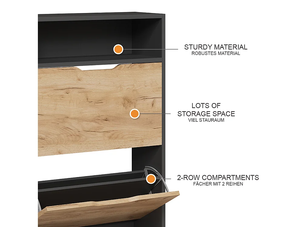 Le basculeur à chaussures anthracite/chêne doré 59x22x89.5 luca