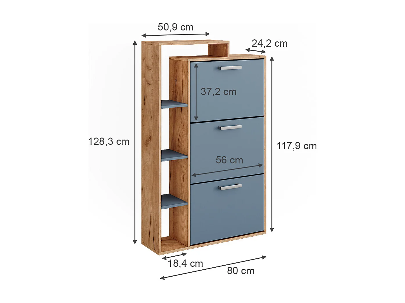Schuhkipper goldkraft eiche/blau 80x24.2x128.3 orlando
