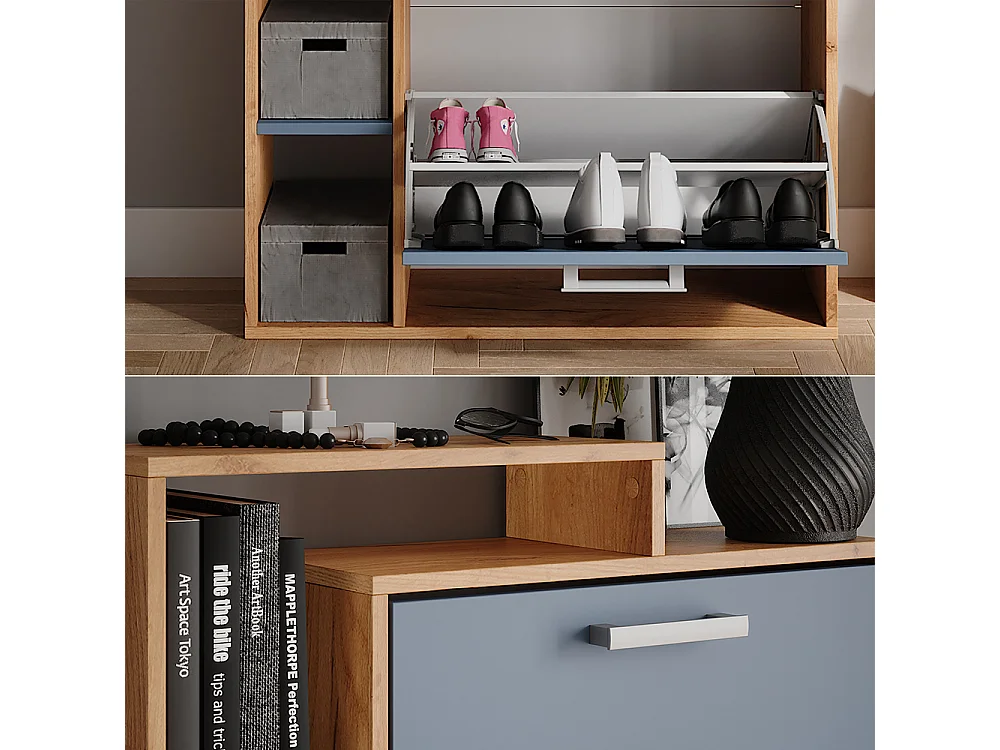 Schuhkipper goldkraft eiche/blau 80x24.2x128.3 orlando