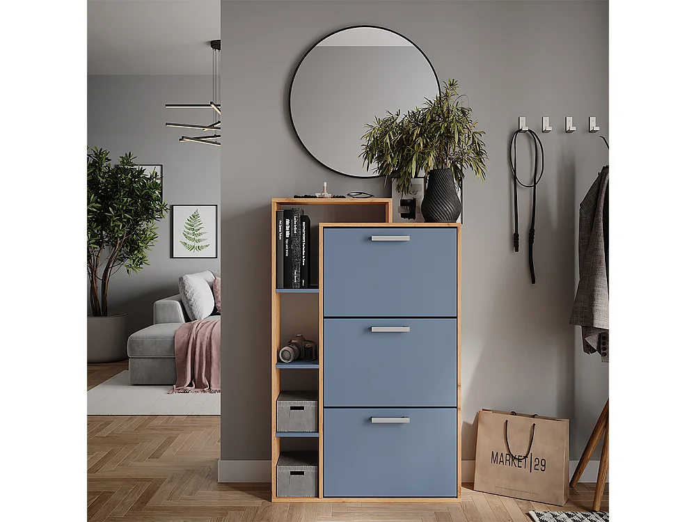 Le basculeur à chaussures chêne doré/bleu 80x24.2x128.3 orlando