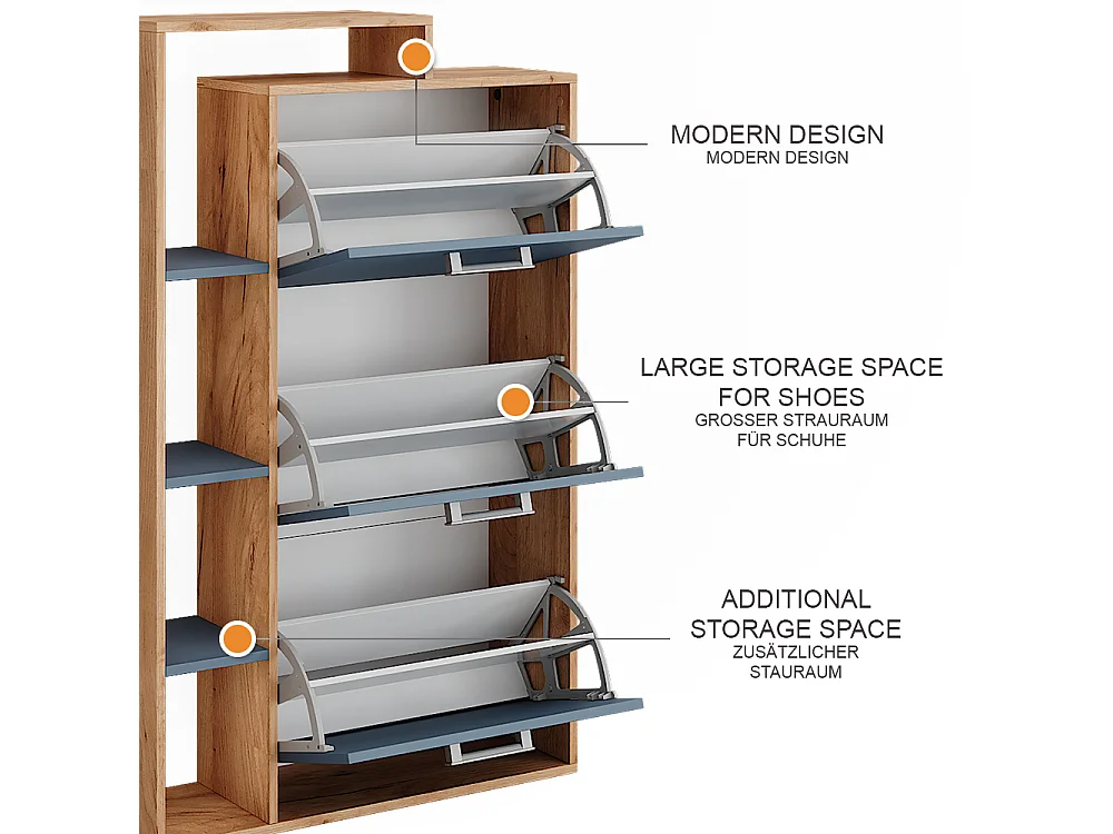 Le basculeur à chaussures chêne doré/bleu 80x24.2x128.3 orlando