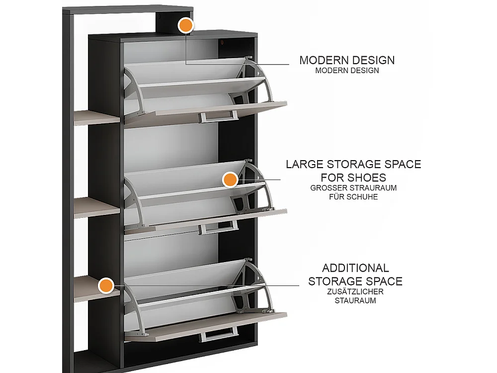 Le basculeur à chaussures anthracite/gris 80x24.2x128.3 orlando