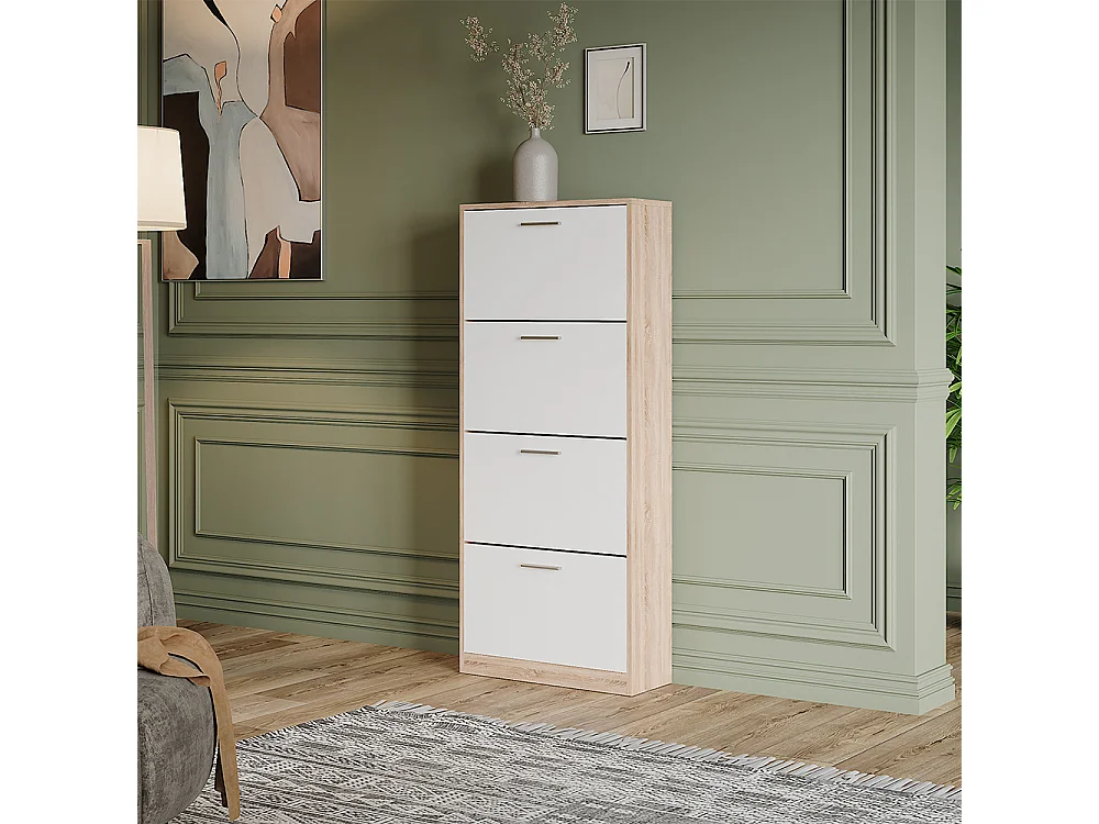 Meuble à chaussure sonoma/blanc 59x22x137 gizmo