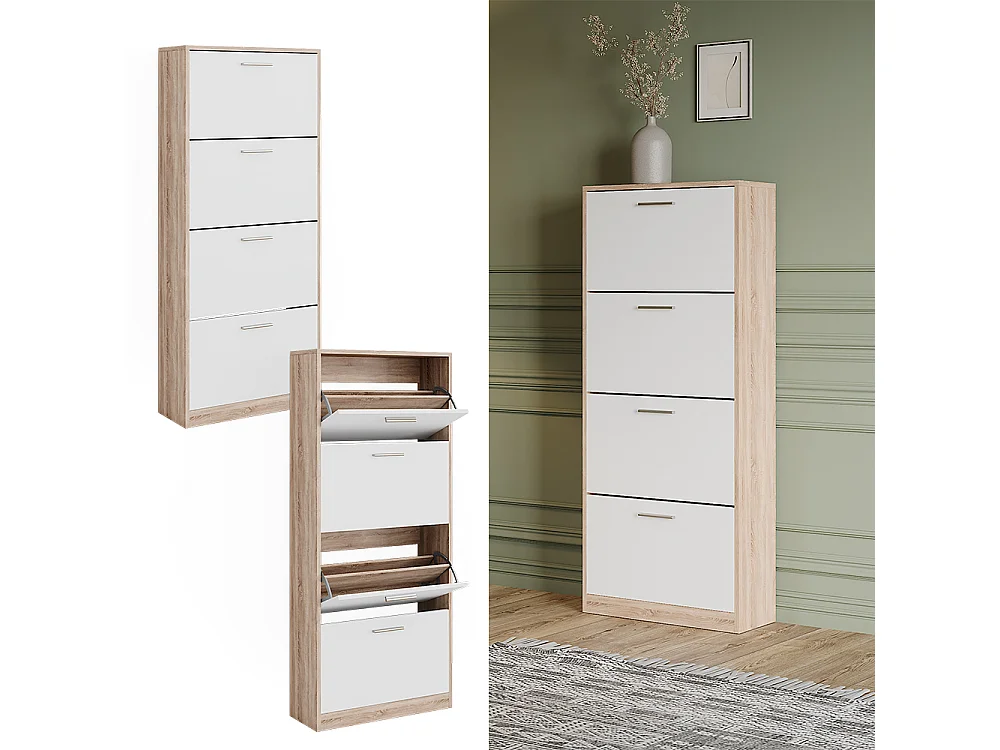 Meuble à chaussure sonoma/blanc 59x22x137 gizmo