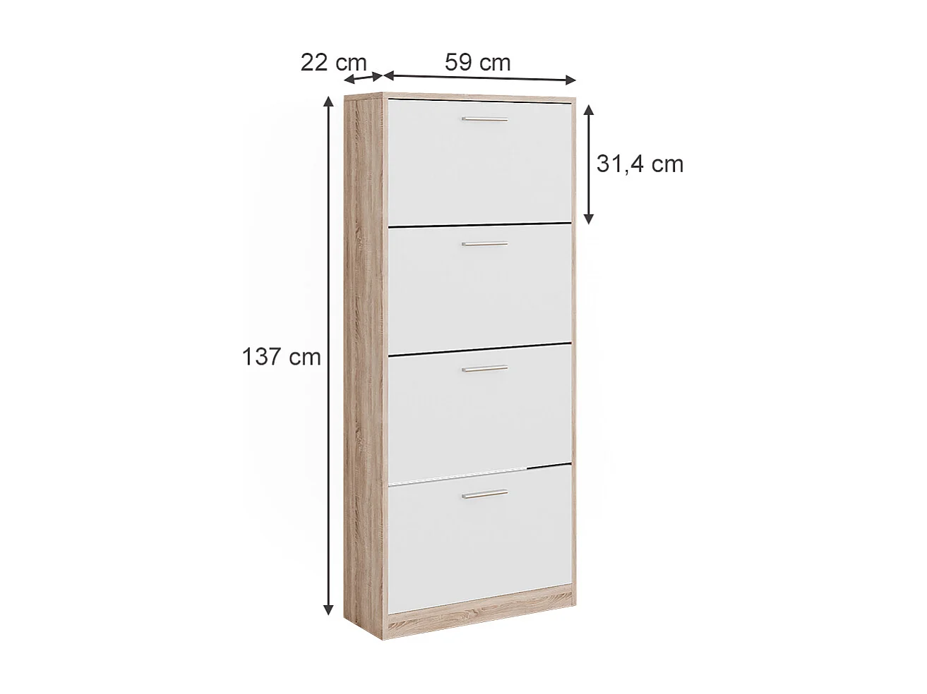 Meuble à chaussure sonoma/blanc 59x22x137 gizmo