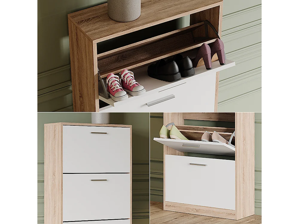 Meuble à chaussure sonoma/blanc 59x22x137 gizmo