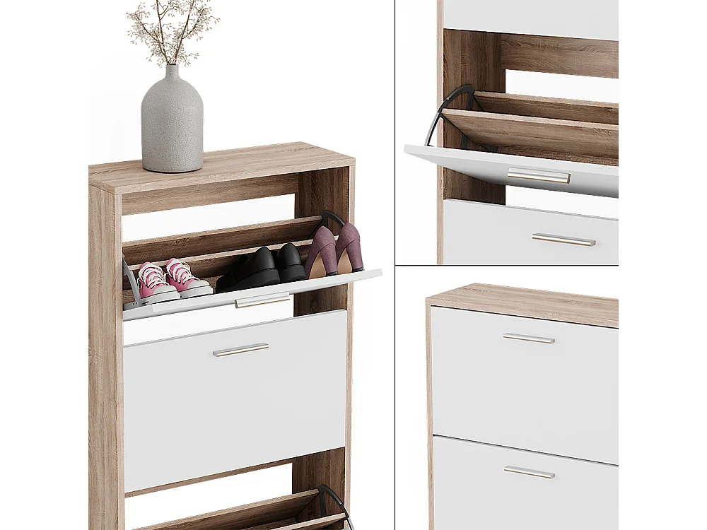 Meuble à chaussure sonoma/blanc 59x22x137 gizmo