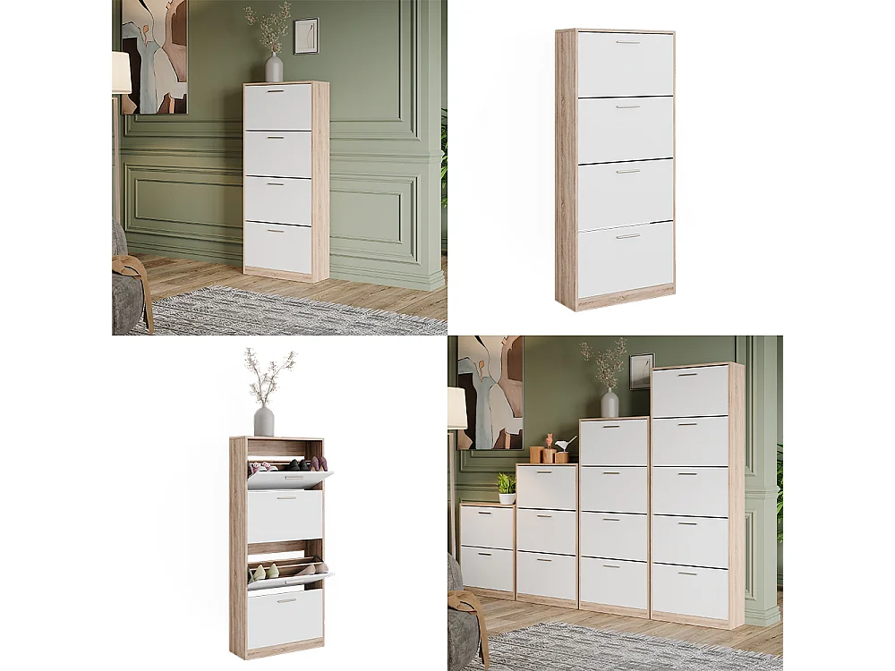 Meuble à chaussure sonoma/blanc 59x22x137 gizmo