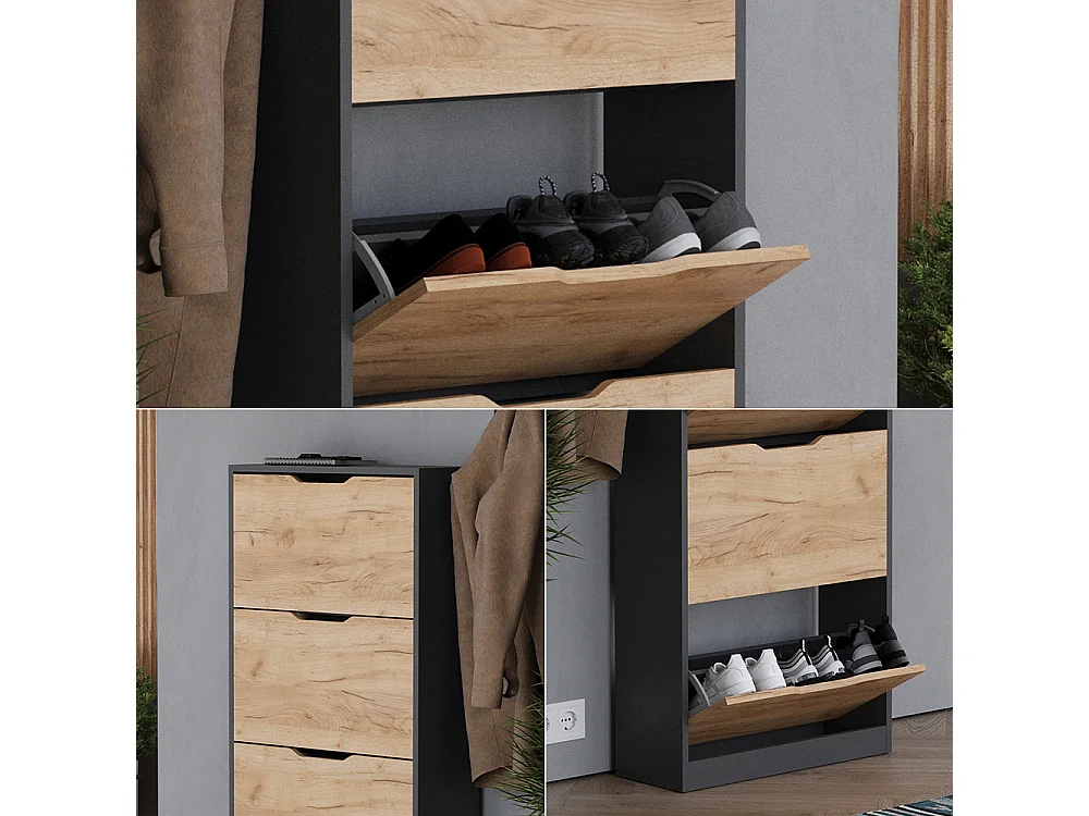 Schuhkipper anthrazit/goldkraft eiche 59x22x137 luca