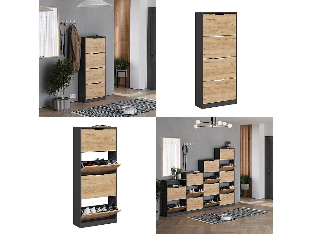 Le basculeur à chaussures anthracite/chêne doré 59x22x137 luca