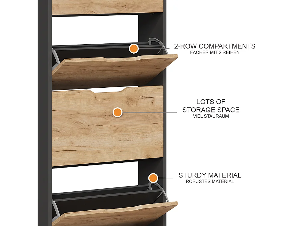 Le basculeur à chaussures anthracite/chêne doré 59x22x137 luca