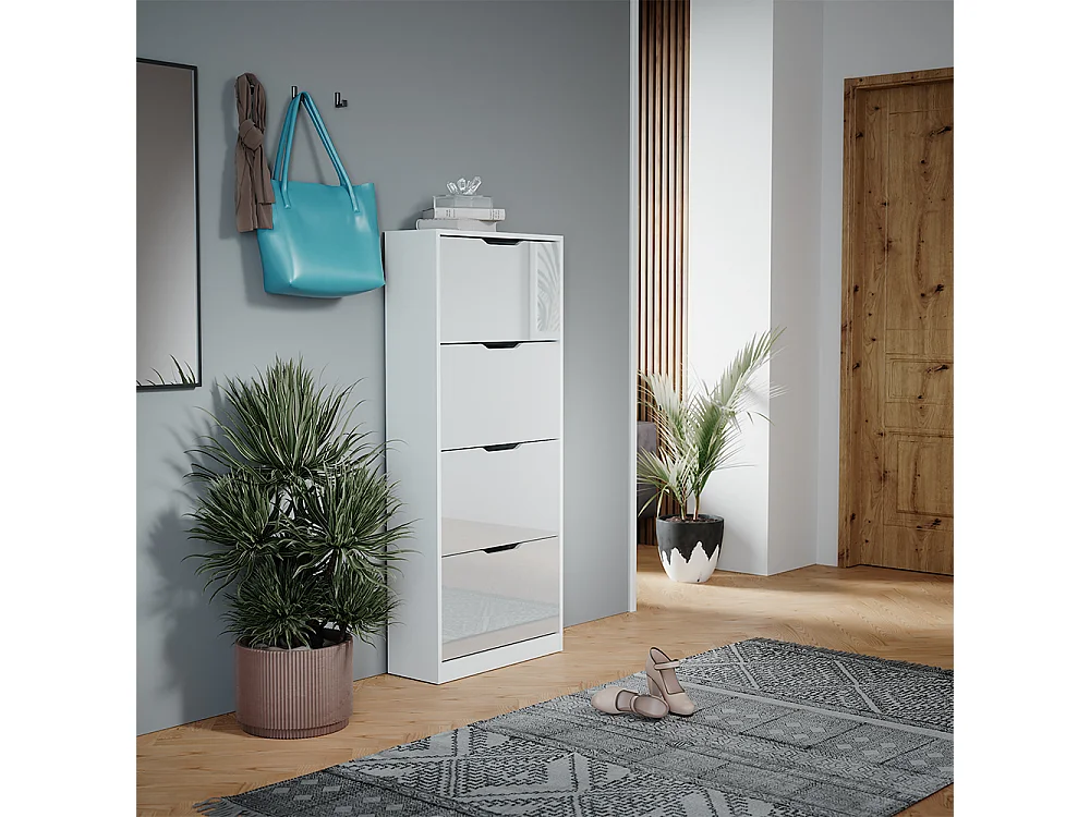 Schuhkipper weiß/weiß hochglanz 59x22x137 luca